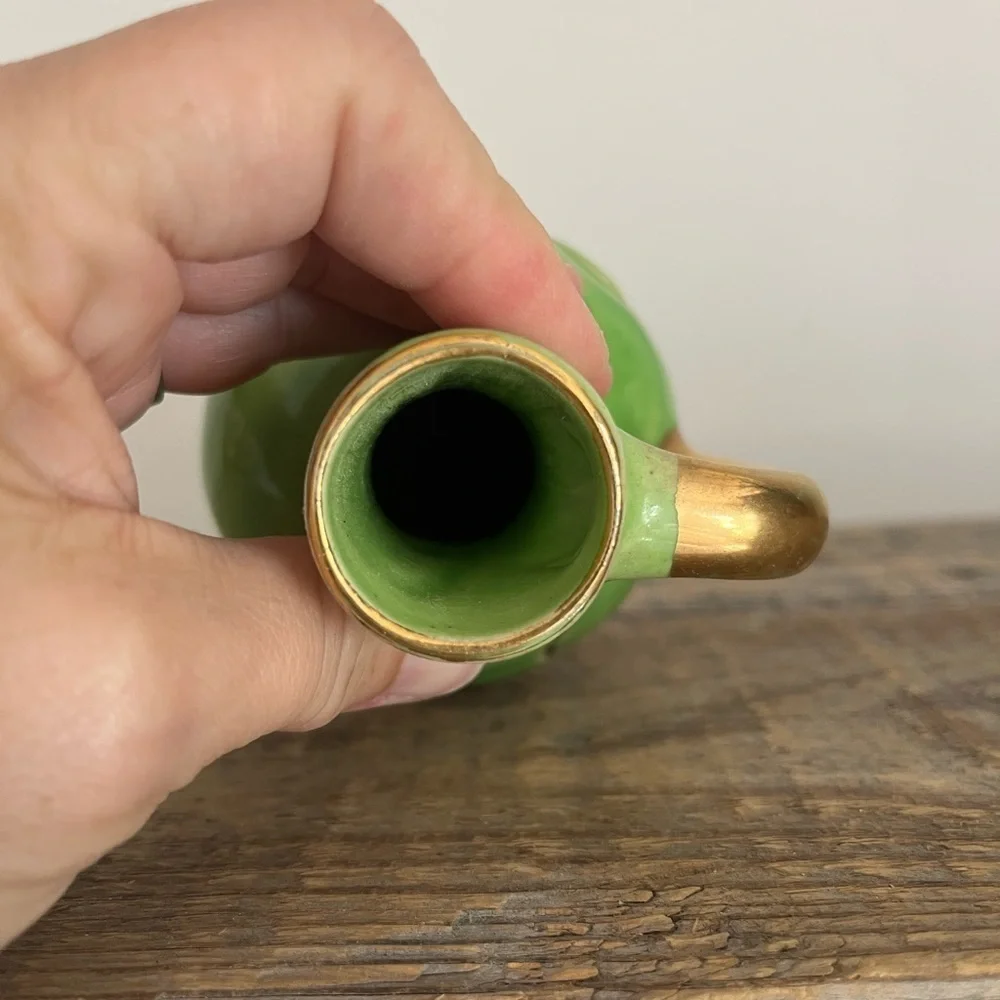 Green and Gold Floral Ceramic Vase